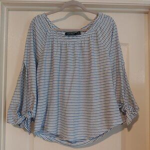 Lauren Ralph Lauren Stripe Nautical Peasant Off Shoulder Coastal Preppy Top XL